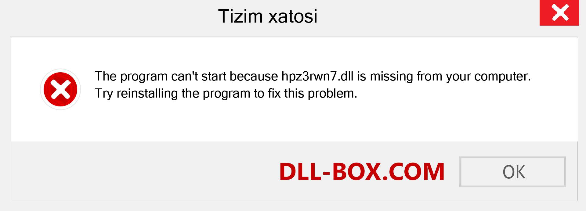 hpz3rwn7.dll fayli yo'qolganmi?. Windows 7, 8, 10 uchun yuklab olish - Windowsda hpz3rwn7 dll etishmayotgan xatoni tuzating, rasmlar, rasmlar